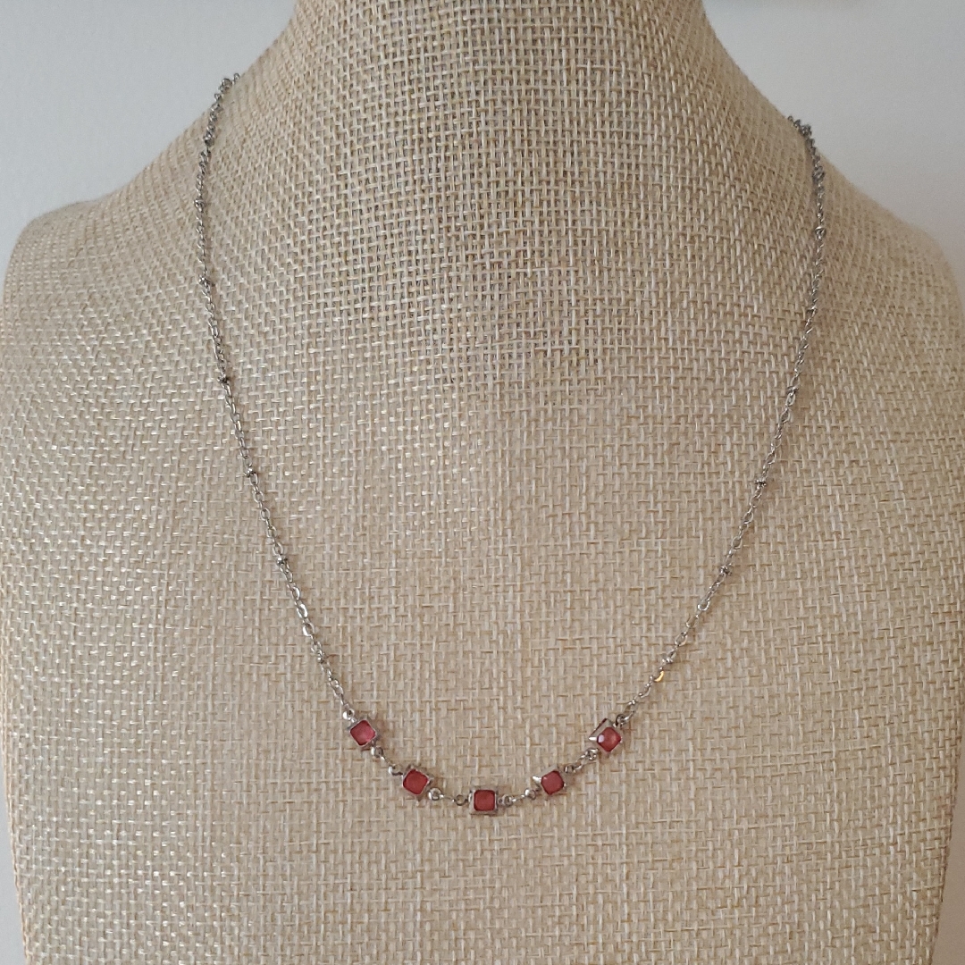 SilverTone And Red Necklace